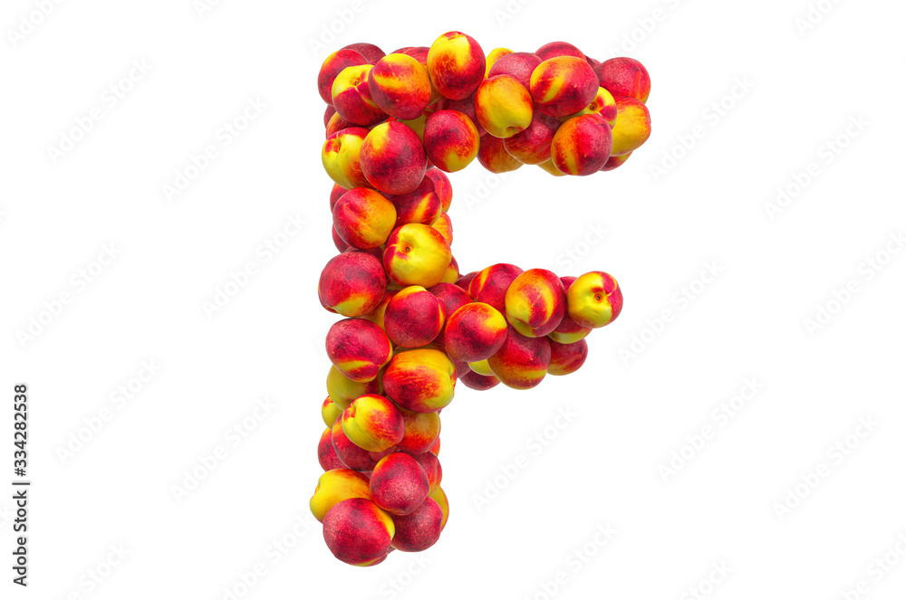 Letter F from nectarines or peaches, 3D rendering