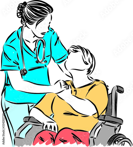 doctor with patient in wheel chair vector illustration
