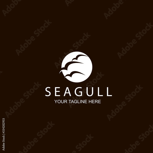 white icon of seagulls isolated on black background