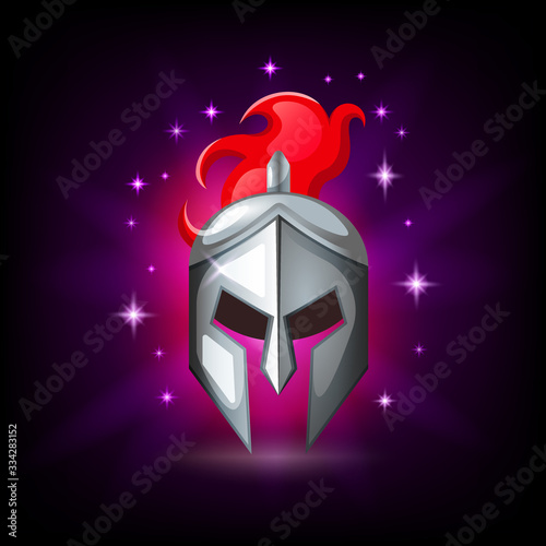 Metal Roman legionnaire helmet icon for games or logo