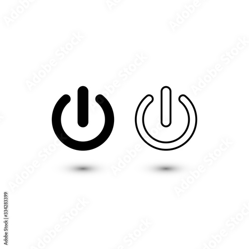 Shut down button or power on/off vector for apps and websites icon in black on an isolated white background. EPS 10 vector.