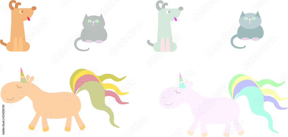Website vector images of animals cat dog unicorn in different color variations
