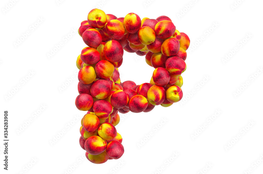 Letter P from nectarines or peaches, 3D rendering