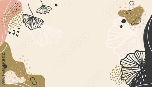 Abstract floral art vector leaves background. Hand draw leaves