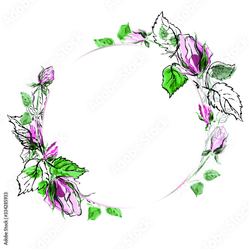 Floral round frame. Vector illustration with hand-drawn roses on a white background. Use for decoration greeting cards  invitations  etc.
