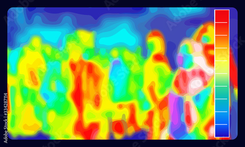 Illustration vector graphic of thermal Image Scanning for Influenza Border Screening and check people who come from overseas in airport. Coronavirus spread control. infrared color scale. photo