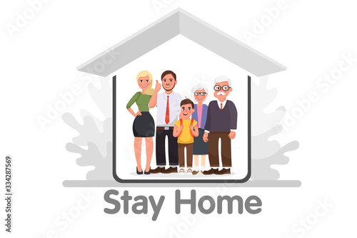 I stay at home awareness social media campaign and coronavirus prevention: family smiling and staying together