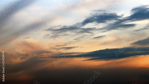 Defocus. Dramatic spring sky sunset. Sunset in the sky as a background.