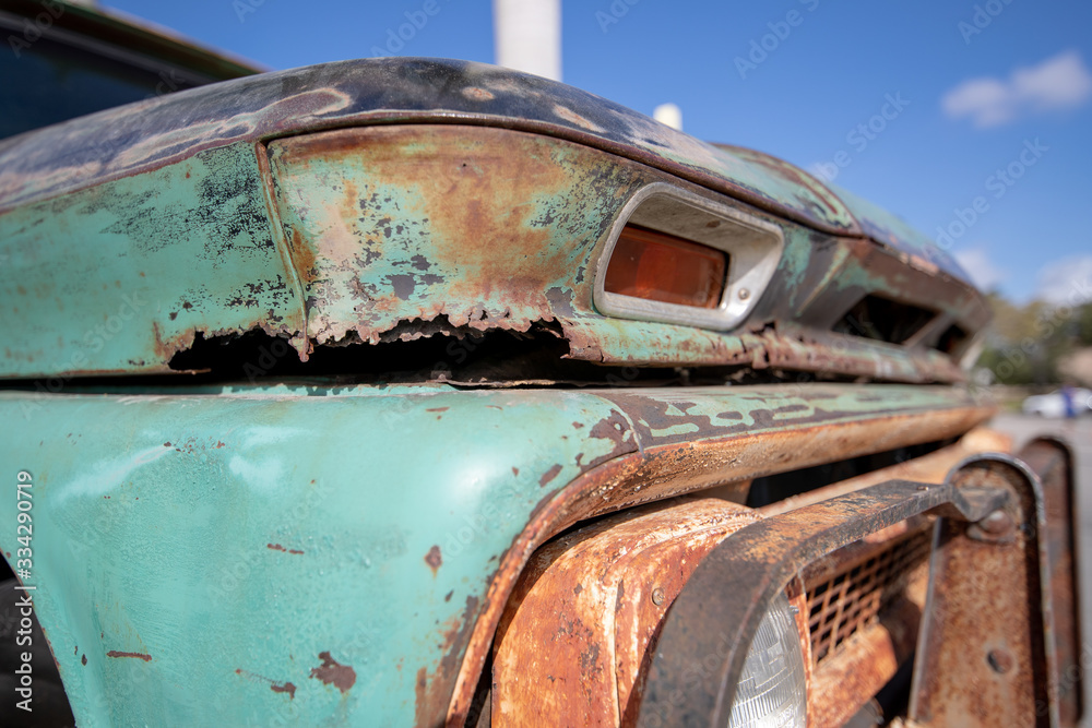 Old rusted pickup truck close-up