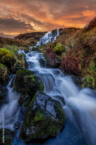 Sunrise over waterfall - Isle of Skye, Scotland, United Kingdom.