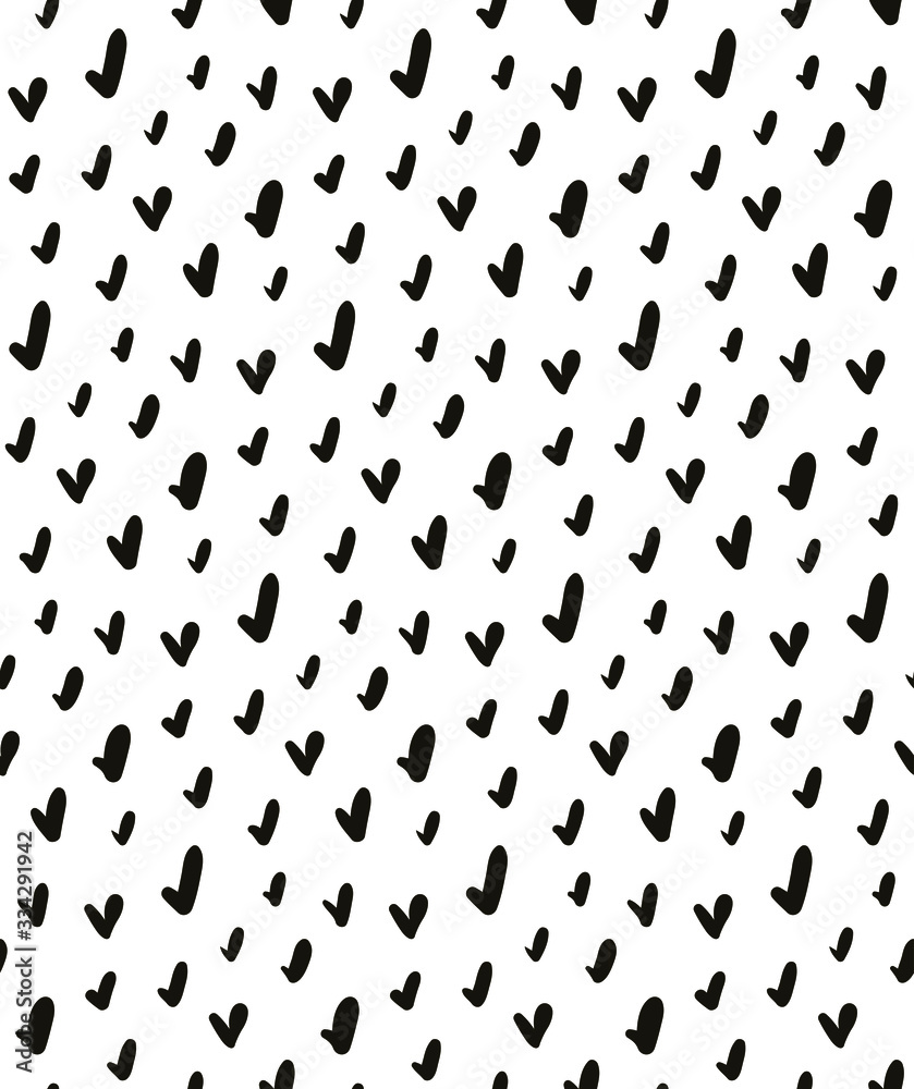 Vector seamless pattern with hand drawn graphic hearts. Doodle style. Black and white print with hearts for wallpapers, covers, web, fabric, textile, wrapping paper.