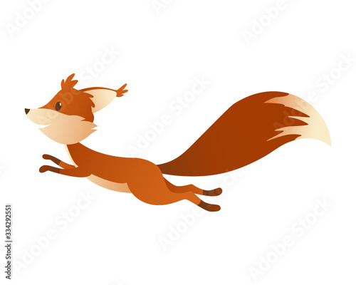Cute cartoon squirrel. Sweet friendly running animal. Vector illustration with simple gradients. Funny forest wild animal