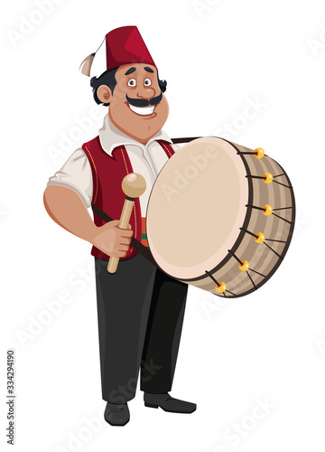 Ramadan drummer. Cheerful cartoon character
