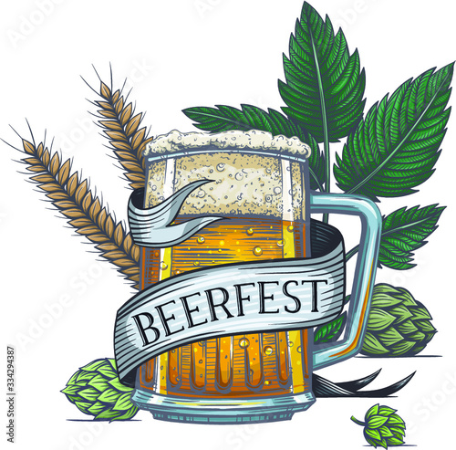 Vector Color Beer Mug with Ribbon Illustration