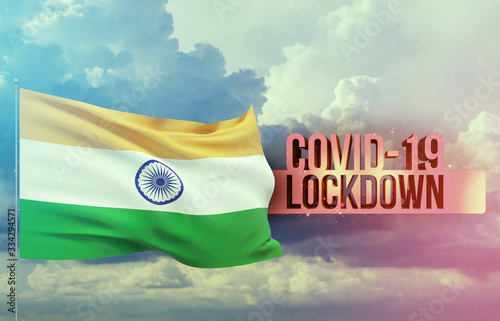 Coronavirus outbreak and coronaviruses influenza lockdown concept with flag of India. Pandemic 3D illustration. photo