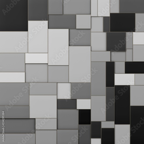 3D Rendering Abstract geometric wall different shades of gray 