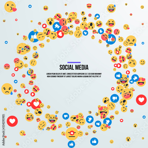 Social media emoji icons. Vector flat emoji art illustration isolated on white background. Abstract emoticons background