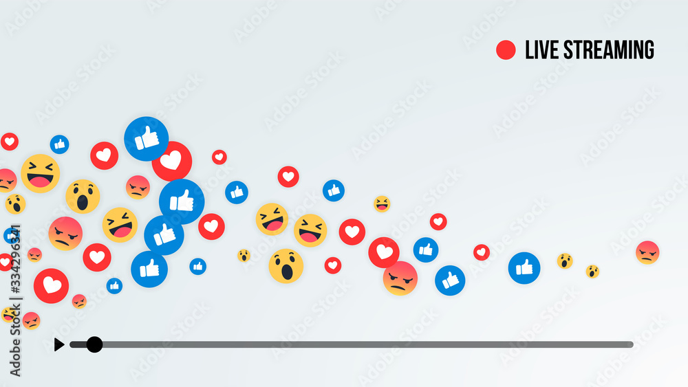 Social media live stream. like, heart and other emoji icons for live stream  video chat. Social media emoji icons isolated on white background Stock  Vector | Adobe Stock