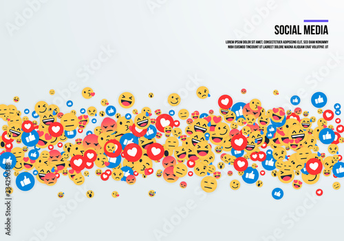 Social media emoji icons. Vector flat emoji art illustration isolated on white background. Abstract emoticons background