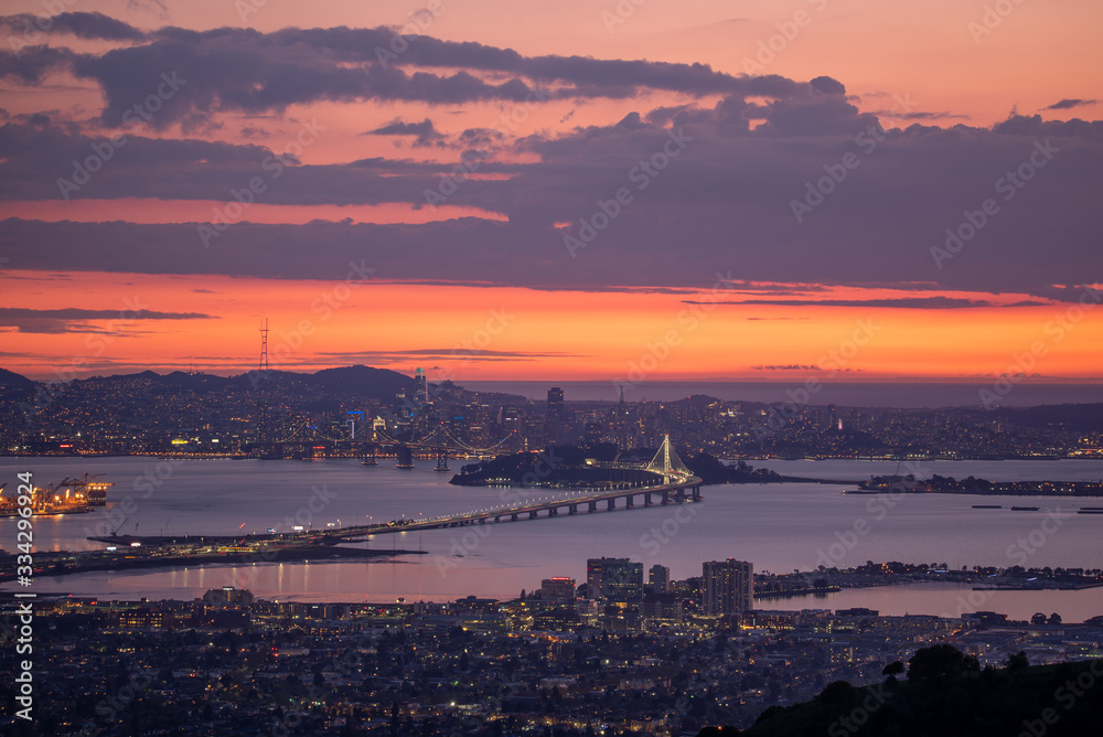 Sunset over the entire San Francisco Bay