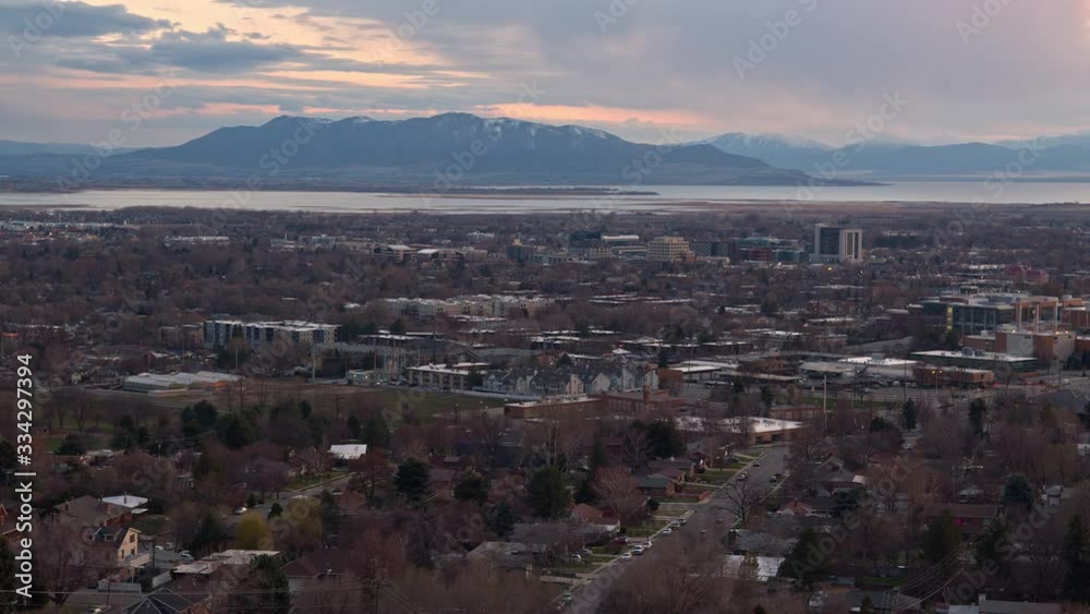 Panning view over Provo Utah during Covid-19 as the town is quiet and only a few cars are on the streets. Panning view over Provo Utah during Covid-19 as the town is quiet and only a few cars are on the streets.