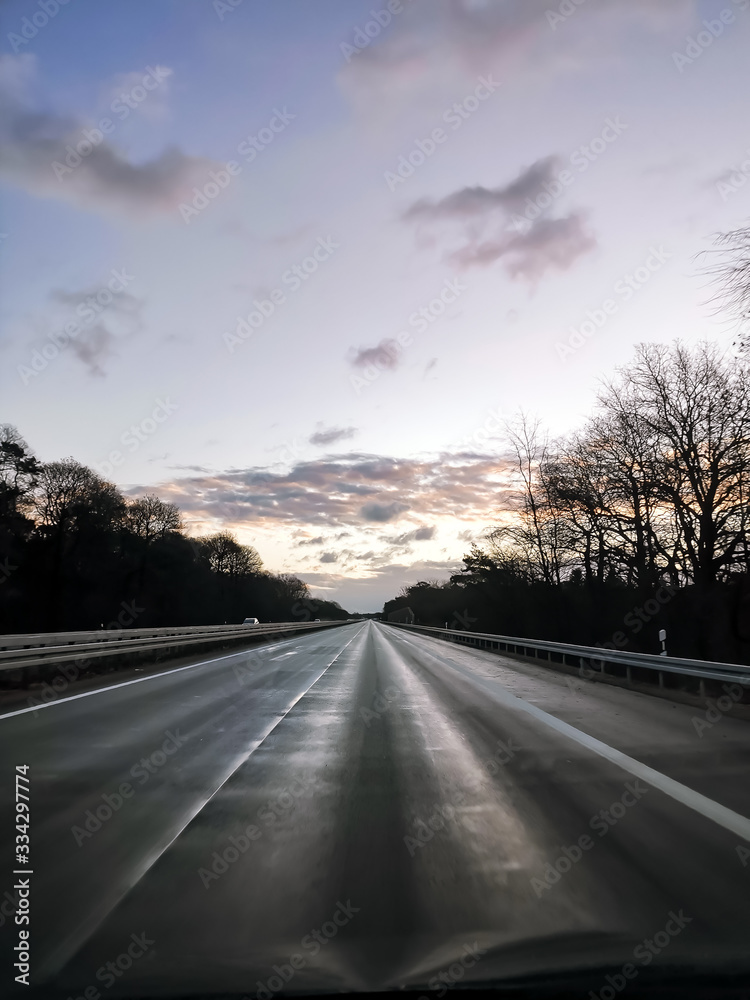 Fototapeta premium Almost empty highway in Germany at sunrise