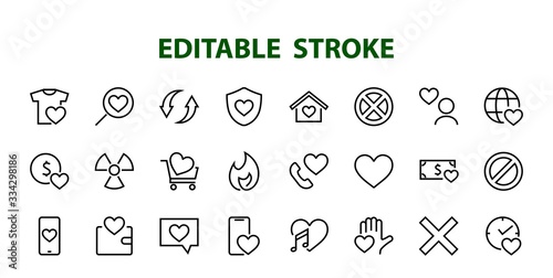  The set of icons about love contains such icons as love of music, declaration of love, heart, favorite home, Linear set. Vector on a white background. Editable stroke. 480x480