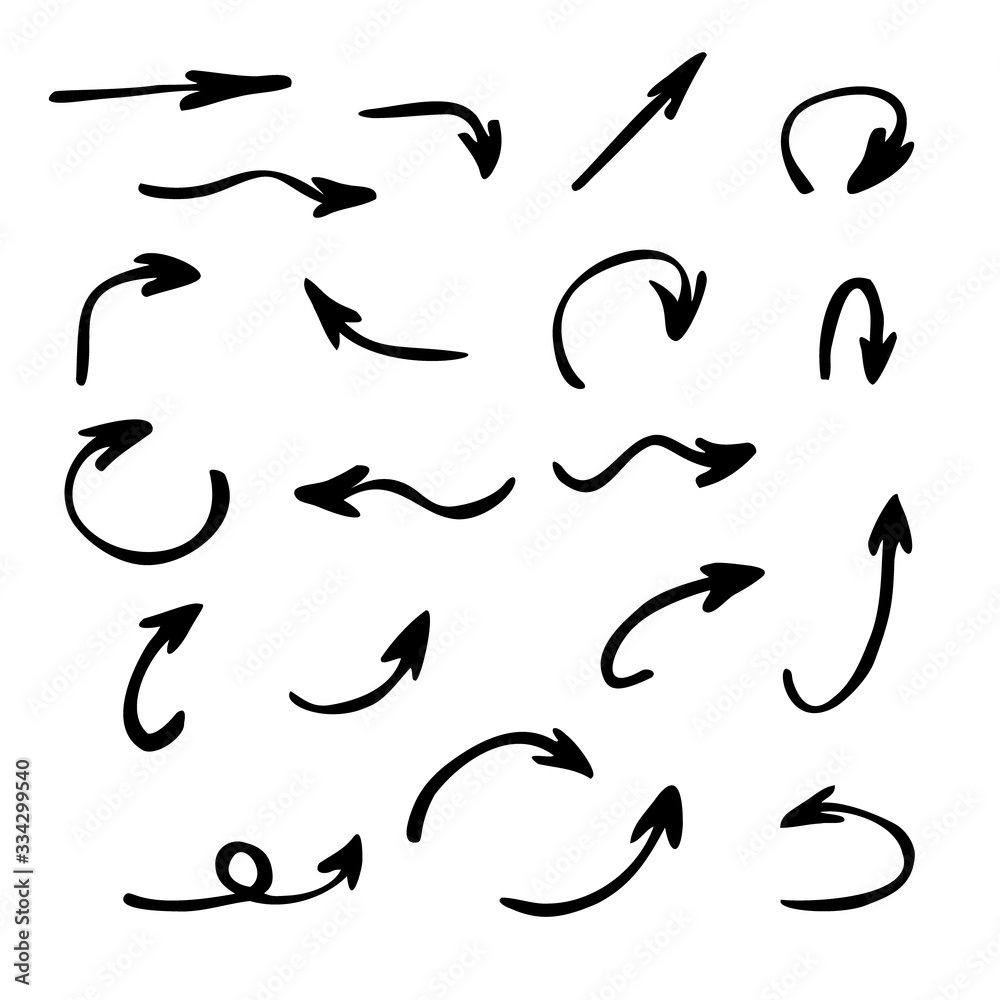 Vector set of arrows pointing in different directions. Hand drawn, doodle elements isolated on white background Vector set of arrows pointing in different directions. Hand drawn, doodle elements isolated on white background