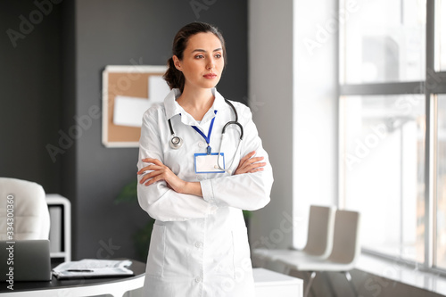 Portrait of young female doctor in clinic