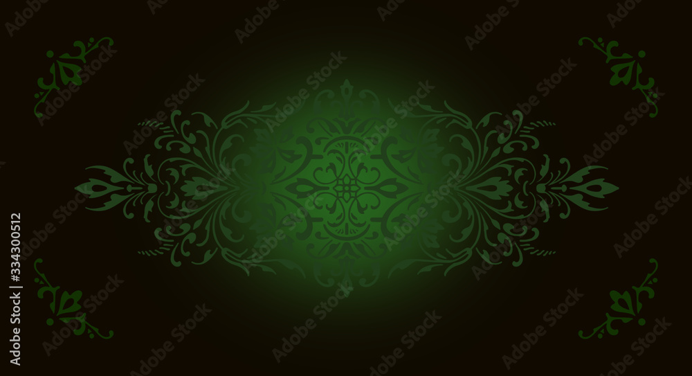Fototapeta premium Jugendstil floral Ornament grün auf Hintergrund dunkel Mitte hell Wand antik altes Papier Vorlage Layout Design Template Geschenk zeitlos schön alt barock edel rokoko elegant background weihnachten