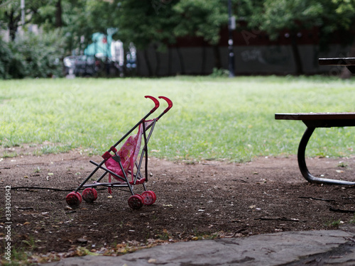 Abandoned stroller in a park
