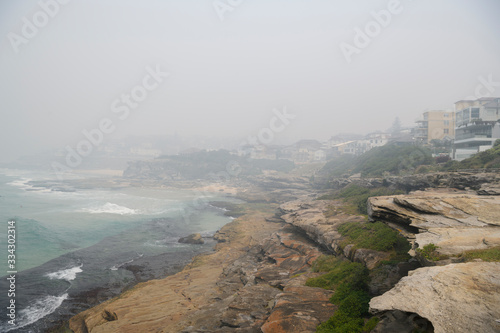 Photography Tamarama covered in bushfire smoke, Sydney Australia