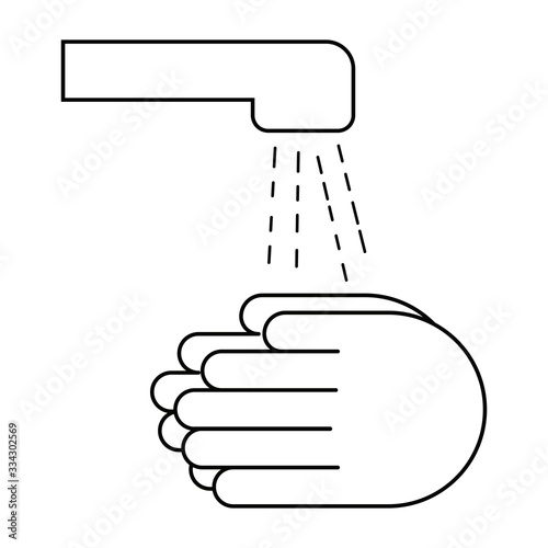 Hands being washed with soap and water from the tap. Vector illustration in black and white. Icon for websites and mobile applications.