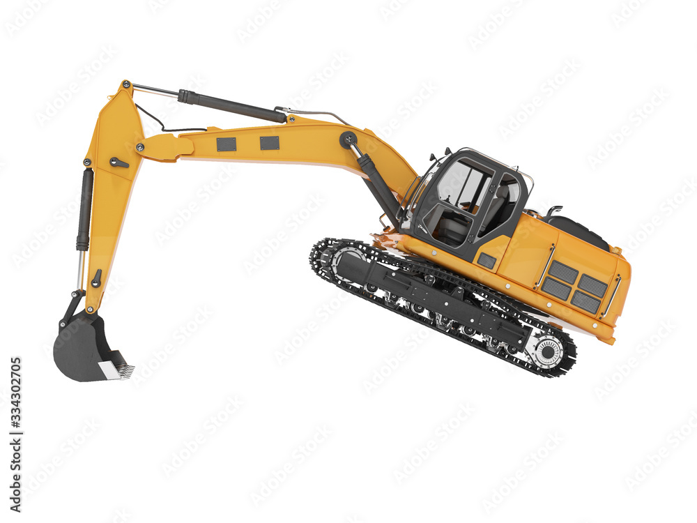 3d rendering concept work orange crawler excavator left view on white background no shadow 3d rendering concept work orange crawler excavator left view on white background no shadow