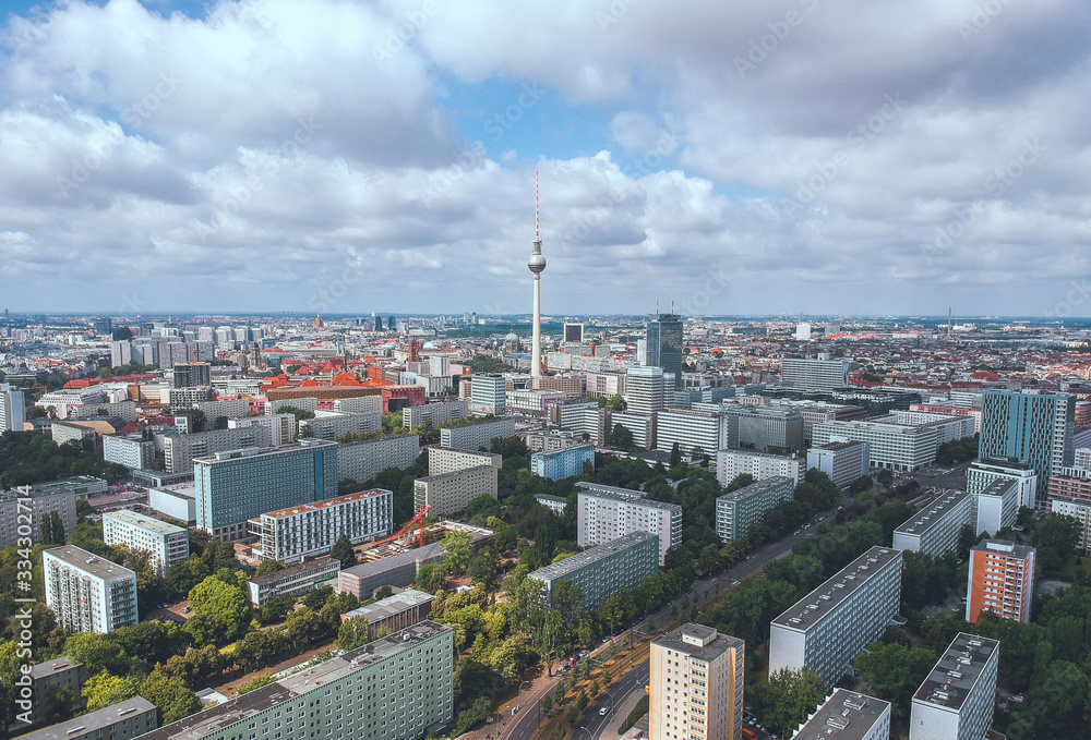  Aerial view over former East Berlin, Germany
