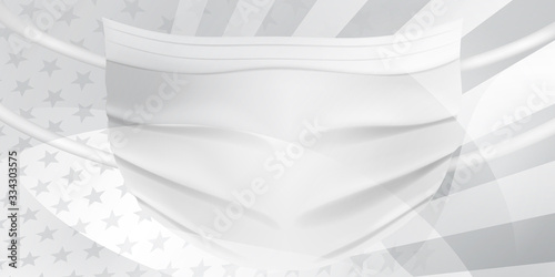 American flag with a medical disposable mask for protection of coronavirus in gray colors