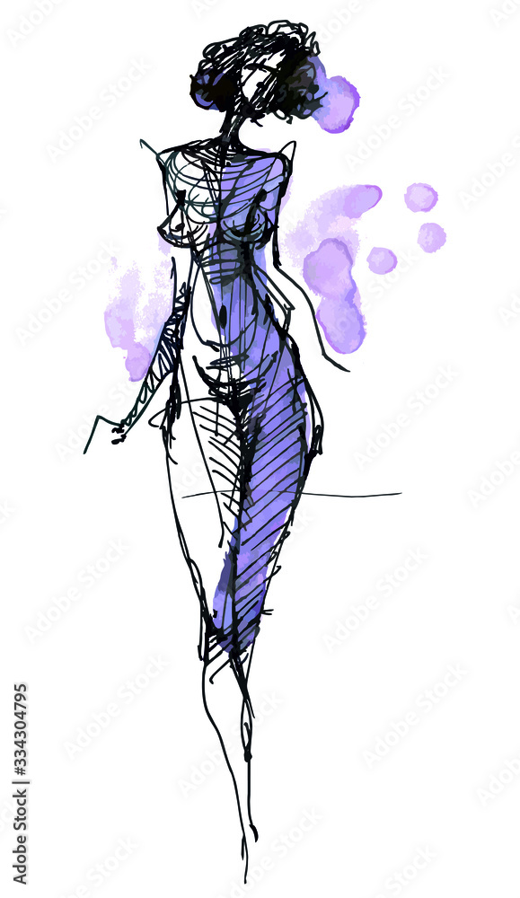 Graphic drawing of a slender nude woman Graphic drawing of a slender nude woman