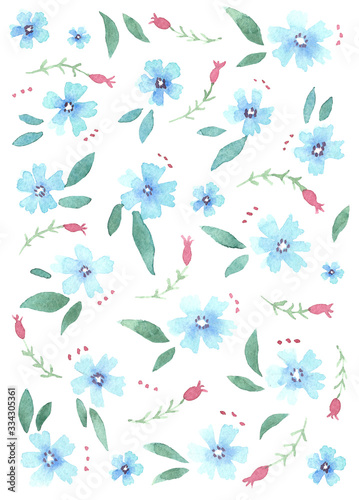 Hand drawn simple watercolor floral pattern