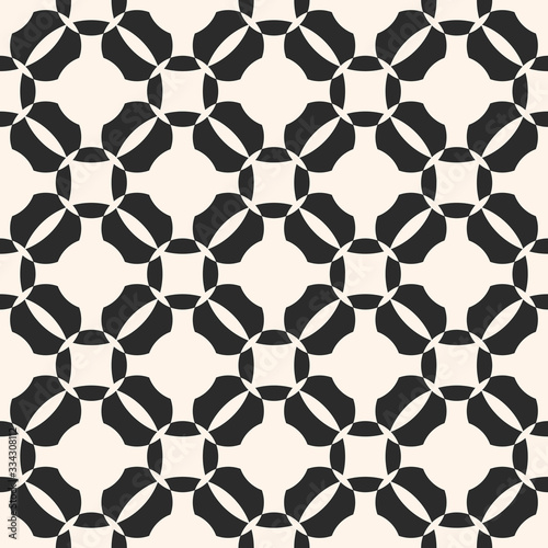 Vector grid seamless pattern  geometric texture with circles  rounded shapes  perforated surface. Monochrome illustration of mesh. Simple black and white abstract background. Repeat decorative design