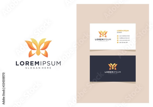 gradient butterfly logo with a business card