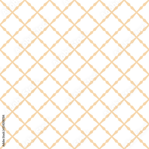 Square grid vector seamless pattern. Subtle abstract geometric texture with diagonal cross lines, rhombuses, small grid, mesh, lattice, grill, wicker. Delicate white and yellow repeatable background