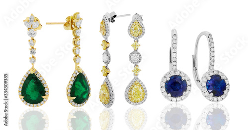 earrings and jewelry with diamonds and gemstones ruby and sapphire