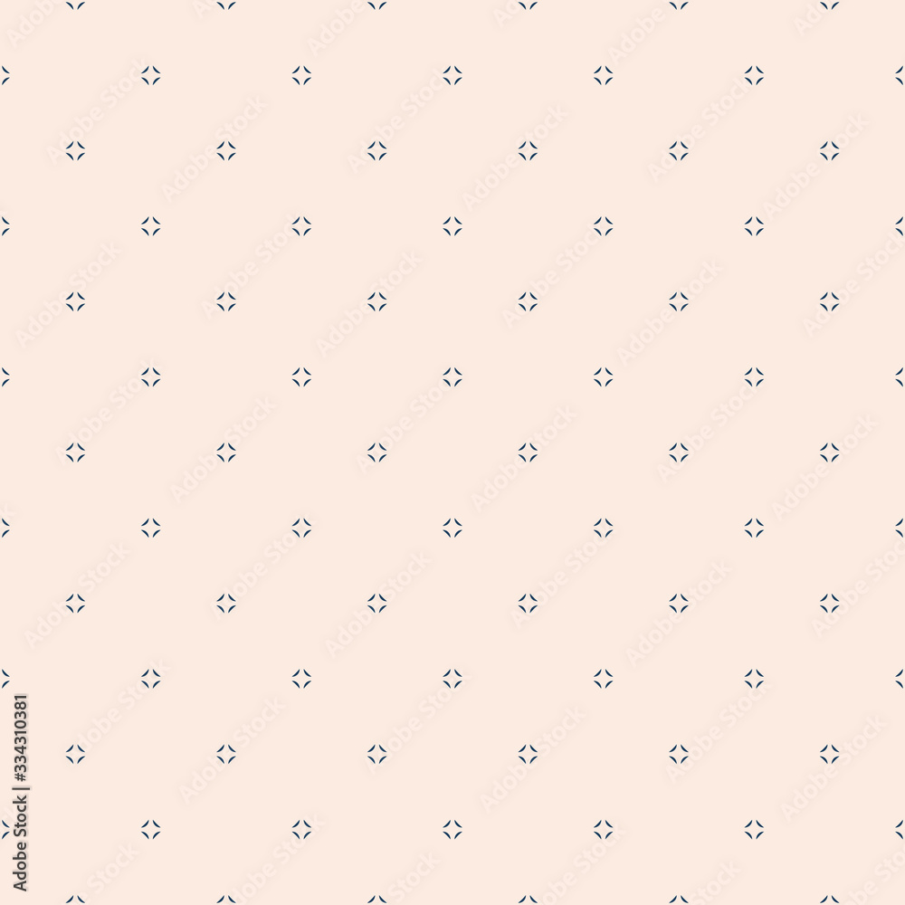 Simple minimalist vector seamless pattern. Abstract beige and blue geometric texture. Subtle minimal background with small floral shapes, tiny diamonds, dots. Repeatable design for decor, wallpapers