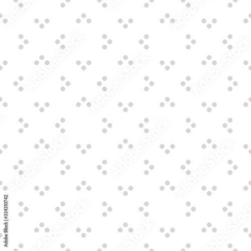 Subtle vector minimalist seamless pattern. Polka dot geometric texture. Simple abstract minimal background with small circles, tiny dots. White and gray color. Repeat design for decor, textile, cloth
