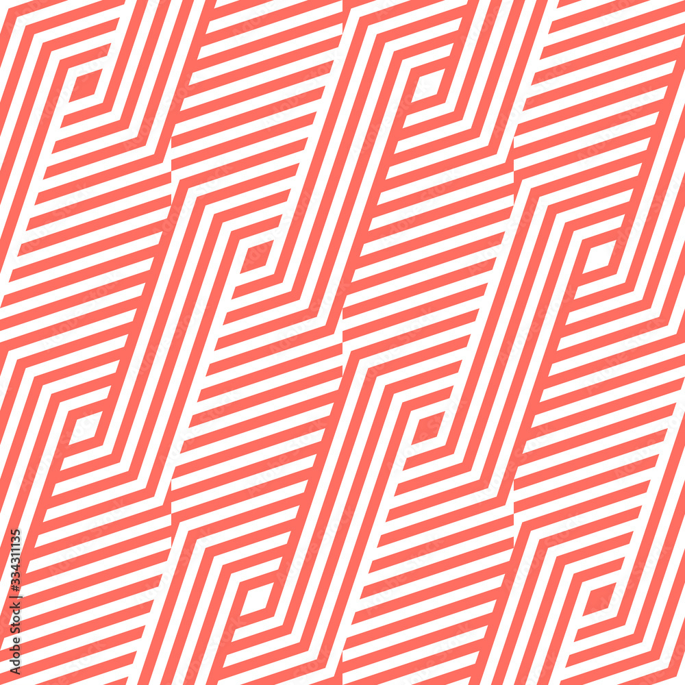 Vector geometric lines seamless pattern. Modern texture with diagonal stripes, broken lines, chevron, zigzag, wicker shapes. Coral color. Simple abstract geometry. Stylish repeat graphic background Vector geometric lines seamless pattern. Modern texture with diagonal stripes, broken lines, chevron, zigzag, wicker shapes. Coral color. Simple abstract geometry. Stylish repeat graphic background