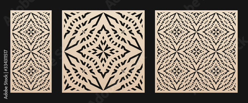 Laser cut pattern. Vector stencil with abstract geometric grid, ornament in Asian style. Decorative template for laser cutting panel of wood, paper, metal, acryl, plastic. Aspect ratio 1:1, 1:2