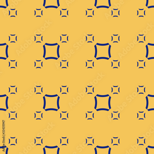 Vector minimalist seamless pattern. Simple geometric texture with small smooth outline squares. Abstract repeat background in yellow and blue colors. Design element for prints, digital, fabric, covers