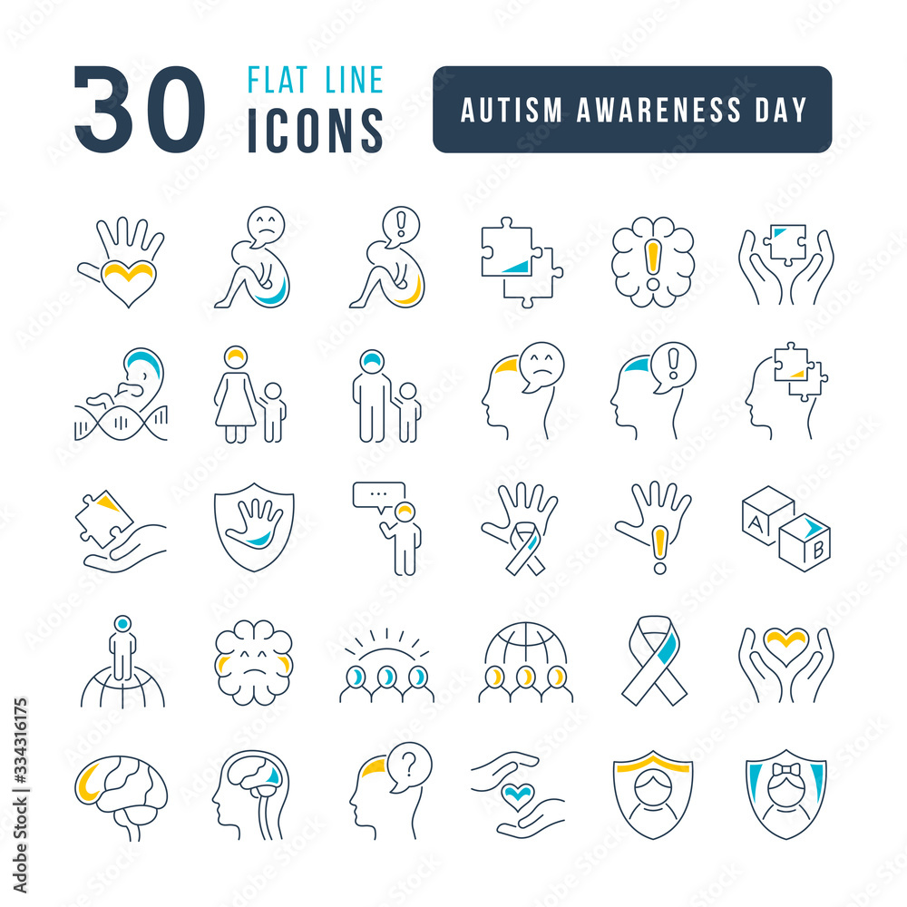 Vector Line Icons of Autism Awareness Day Vector Line Icons of Autism Awareness Day