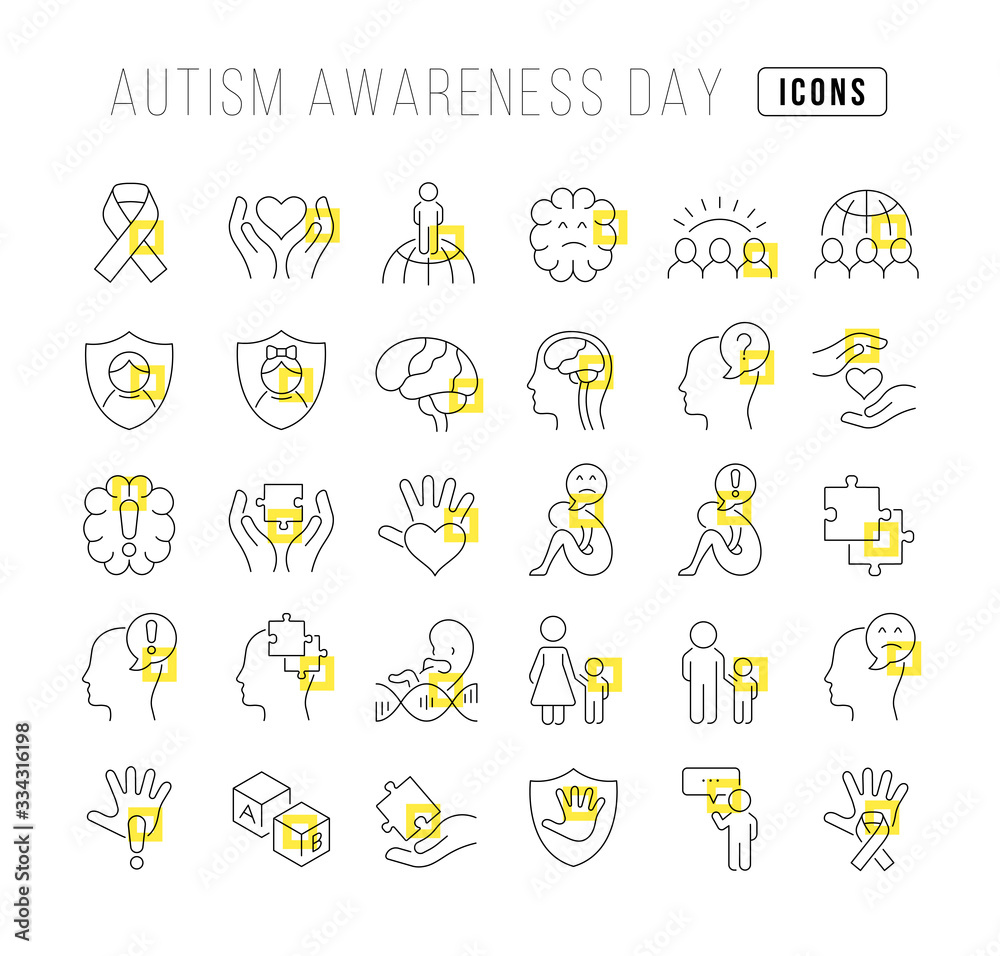 Fototapeta premium Vector Line Icons of Autism Awareness Day