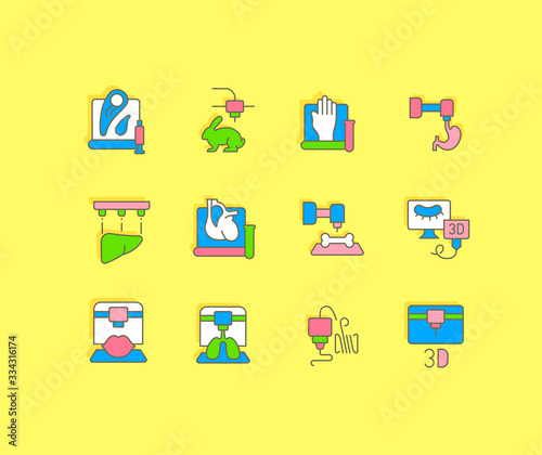 Set of Simple line Icons of 3D Bioprinting